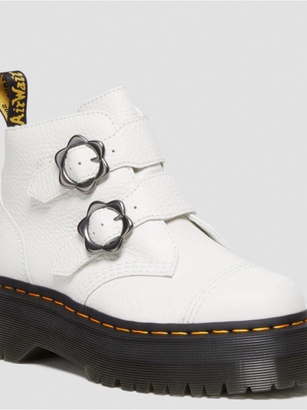 Dr. Martens White Leather Double Buckle Platform Boot